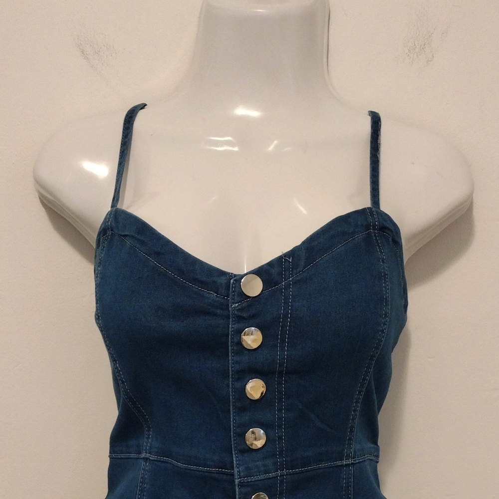 Fashion Nova Blue Denim Button-Front Romper - Picture 5 of 16